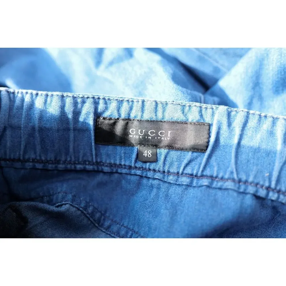 Gucci Blue Logo Drawstring Denim Jeans (Size 48)